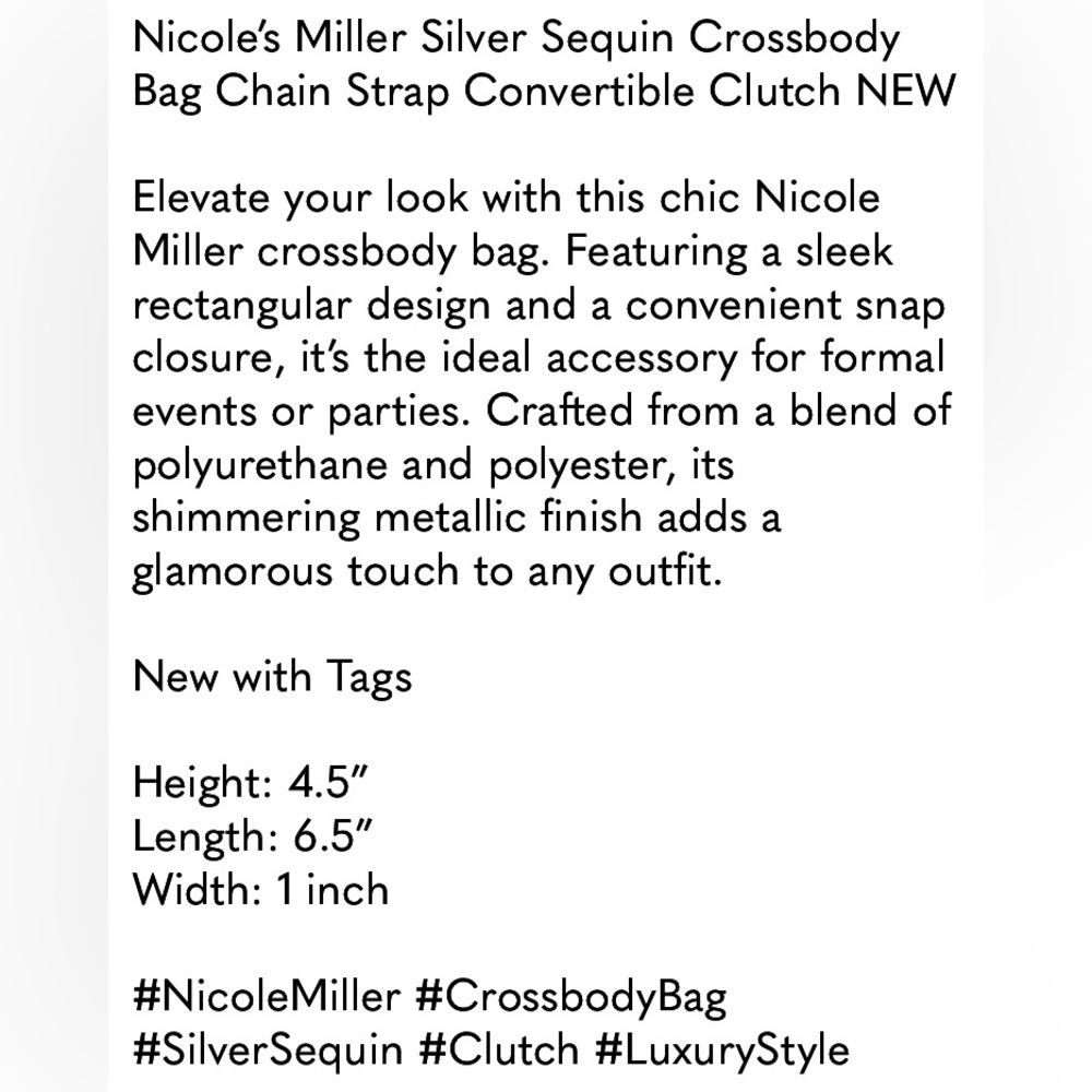 Evening Bag | Nicole Miller Silver Sequin Purse Clutch Handbag Purse | Sparkle - Picture 8 of 8